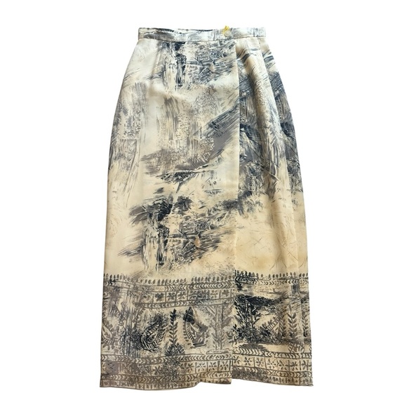 Chaus Size 6 NWOT Yellow / Blue Abstract Brushstroke Border Print Skirt - Picture 1 of 6